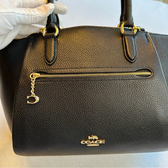 🛑 SOLD🛑🛍️🛍️ NWT COACH PEBBLE ELISE BLACK LEATHER HANDBAG : GOLD ACCENTS - Picture 3 of 9